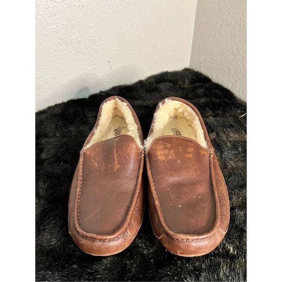 UGG ASCOT 5379 BROWN GRAIN LEATHER SLIP ON LOAFER SLIPPERS MEN\'S 11 main image 6